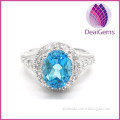 High quality fahsion 925 sterling silver blue topaz ring with CZ setting
